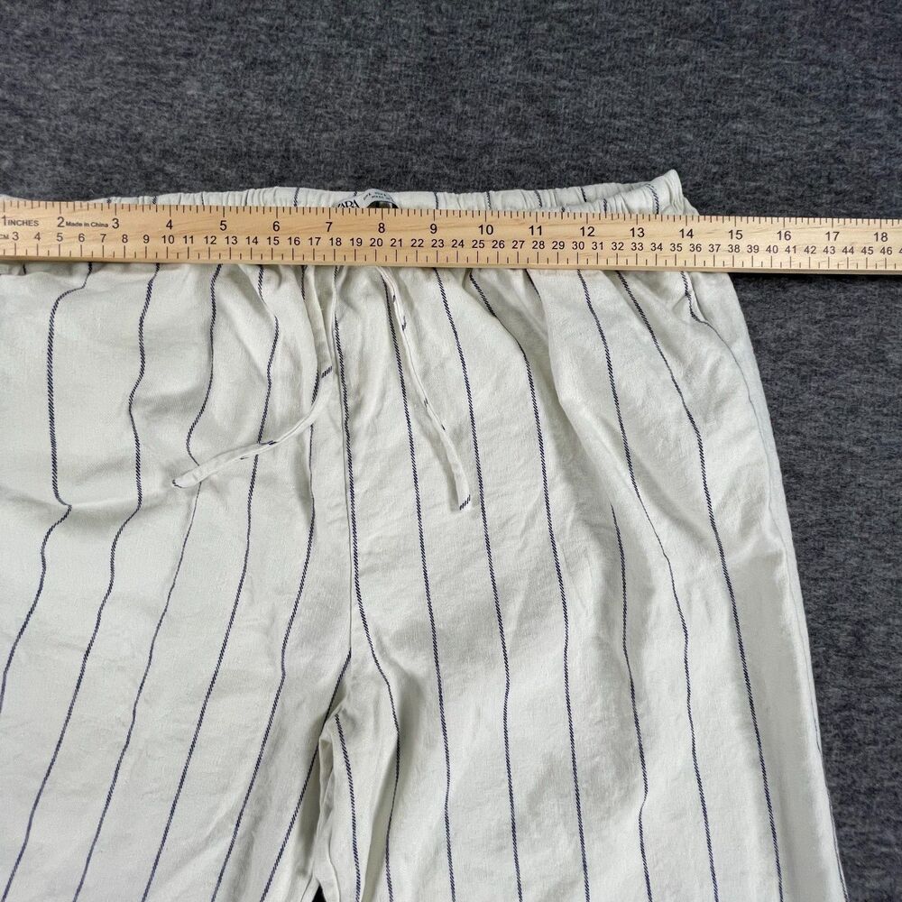 Zara Linen Blend Striped Wide Leg Pants L Pinstripe Pull On Boho Coastal Beach - Picture 7 of 14